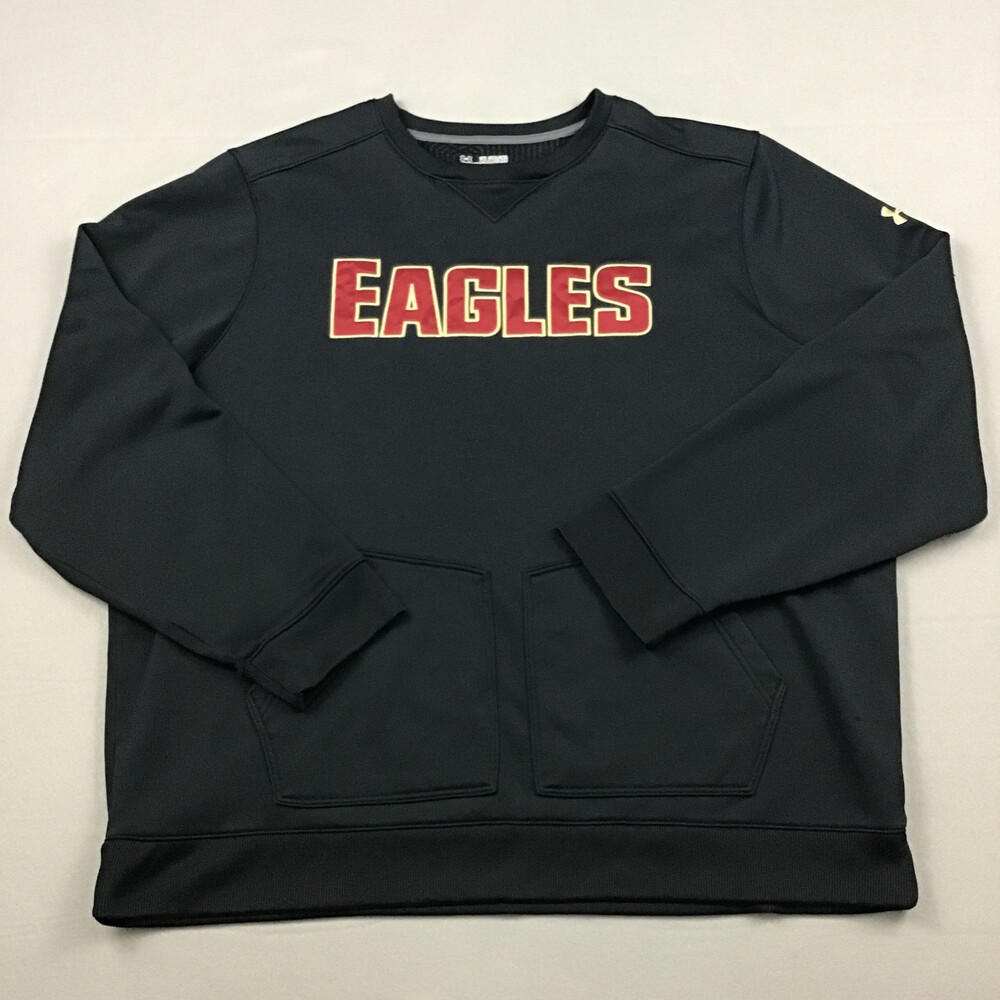 Boston College Sweater Men 2XL Black Under Armour Crew Pullover Pockets NCAA XXL